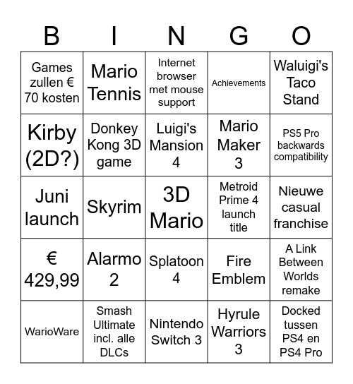 Switch 2 manifestatie Bingo Card