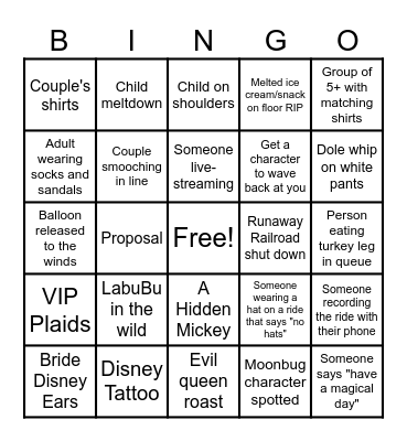Disney Bingo Card