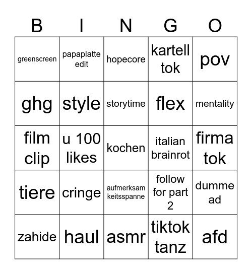 Tiktok Bingo Card