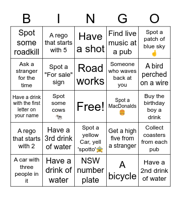 Pub Crawl Bingo Card