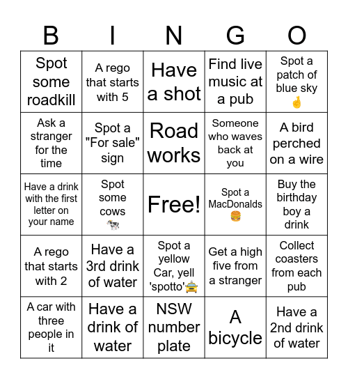 Pub Crawl Bingo Card