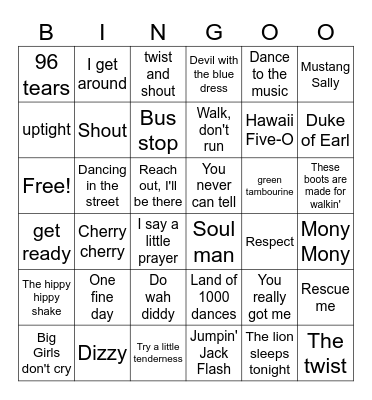 60s dance party Bingo Card