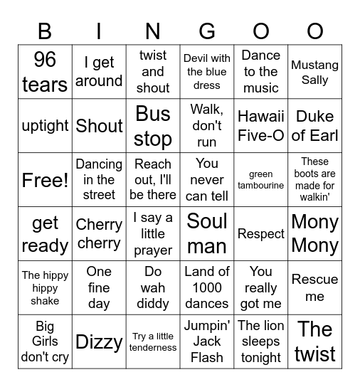 60s dance party Bingo Card