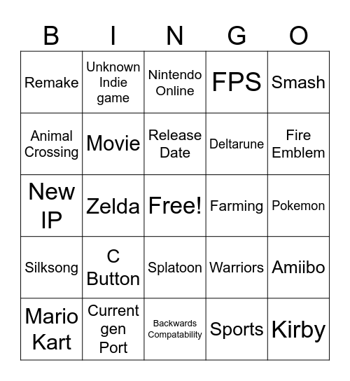 Switch 2 Direct Bingo Card