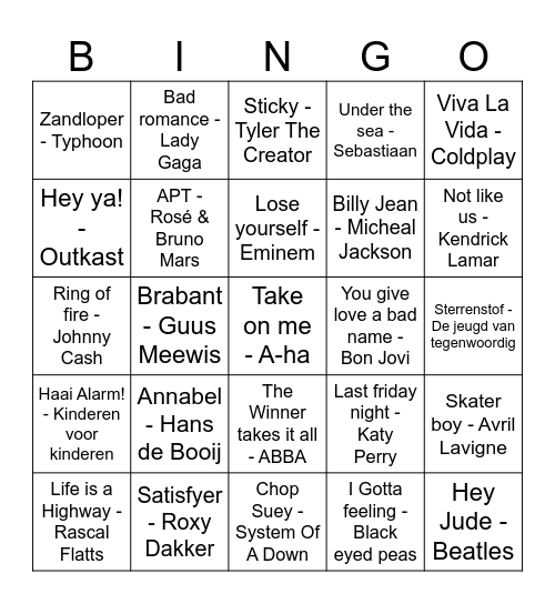 Music bingo Card
