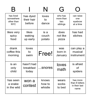 Find Someone Who... Bingo Card