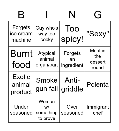 Chopped Bingo Card