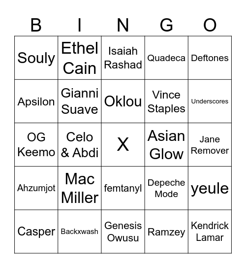 Music Bingo dings Bingo Card