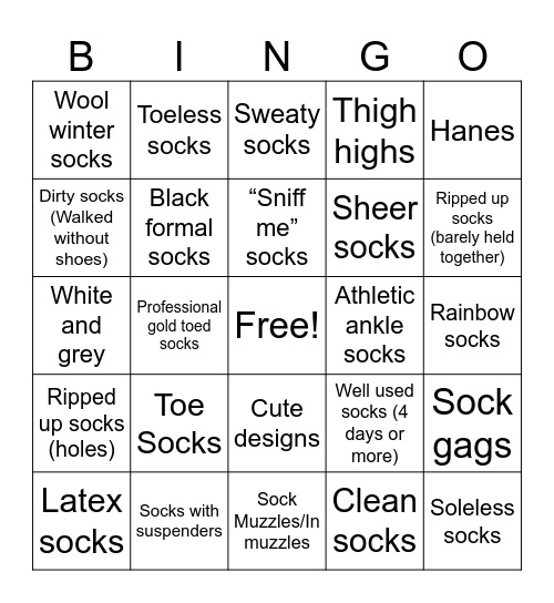 Dom’s Socks Bingo Card