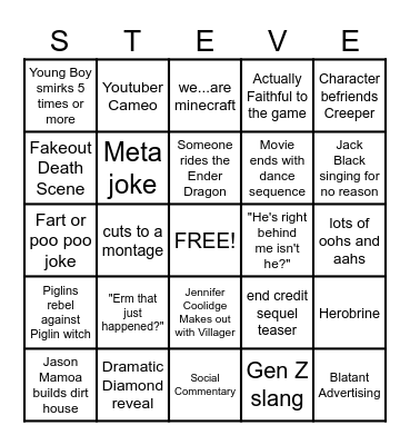 Minecraft Bingo Card
