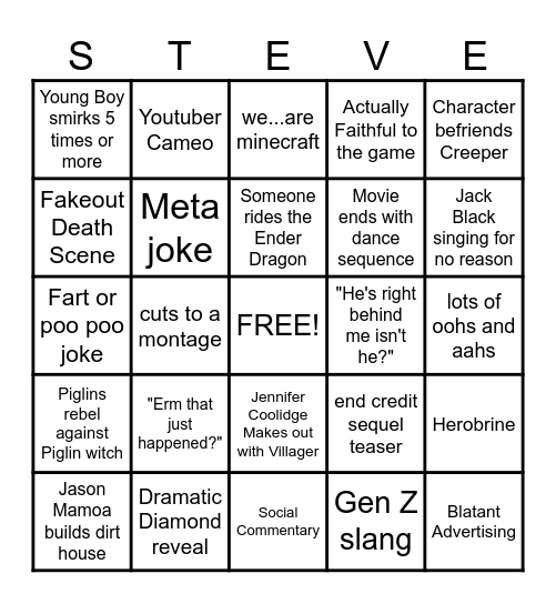 Minecraft Bingo Card
