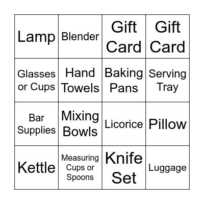 Bridal Shower Bingo Card
