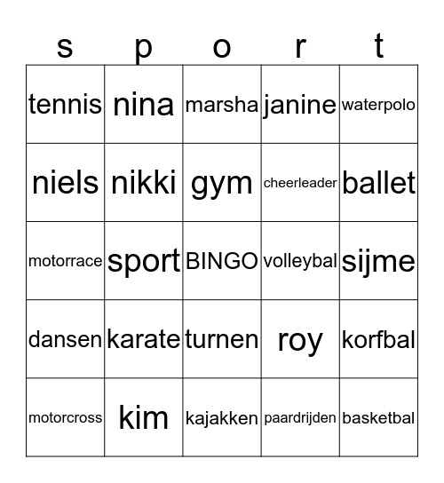 sporten Bingo Card