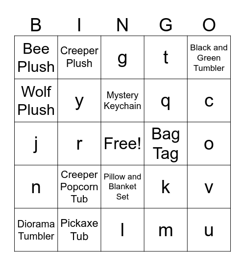 Minecraft Promo Bingo Card