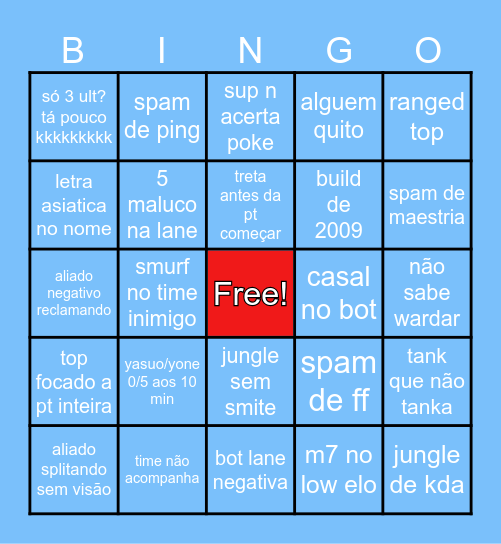 bingo do lol Bingo Card