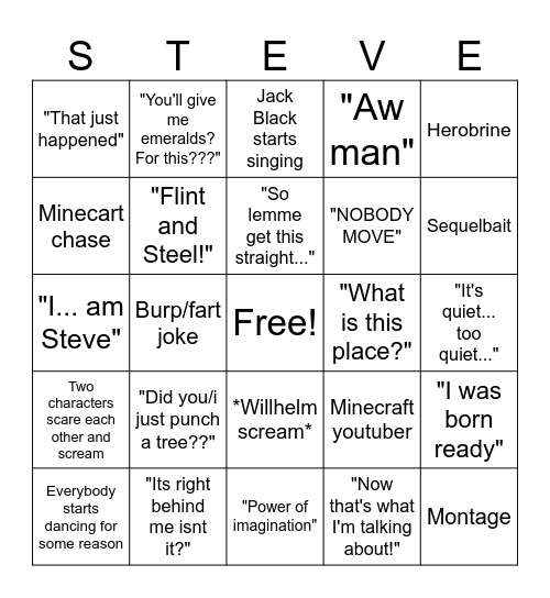 Minecraft Bingo Card
