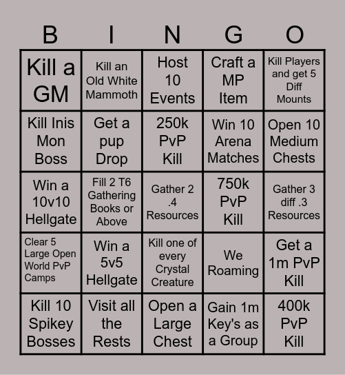 We Roaming Bingo Card