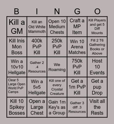 We Roaming Bingo Card