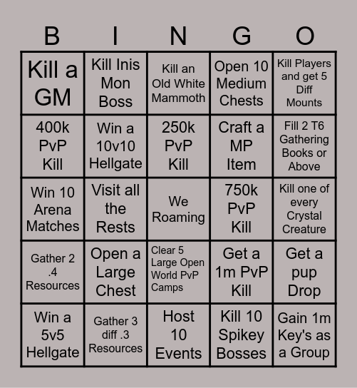 We Roaming Bingo Card