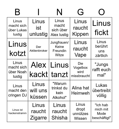 Linus Geburtstag Bingo Card