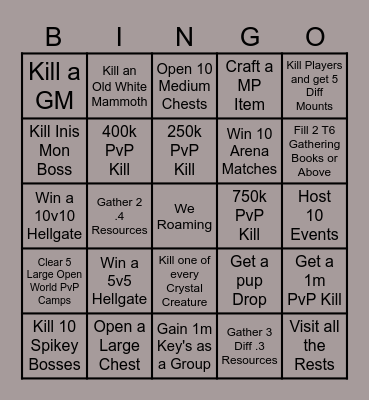 We Roaming Bingo Card