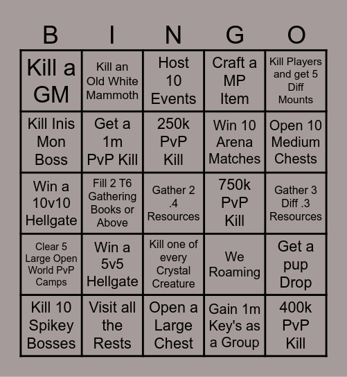 We Roaming Bingo Card