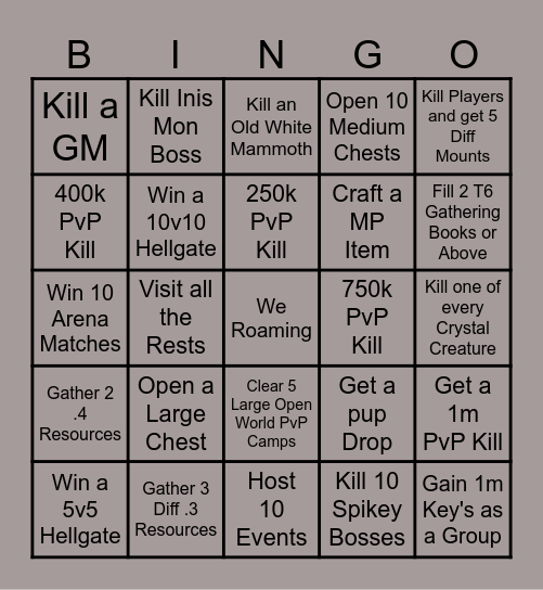 We Roaming Bingo Card