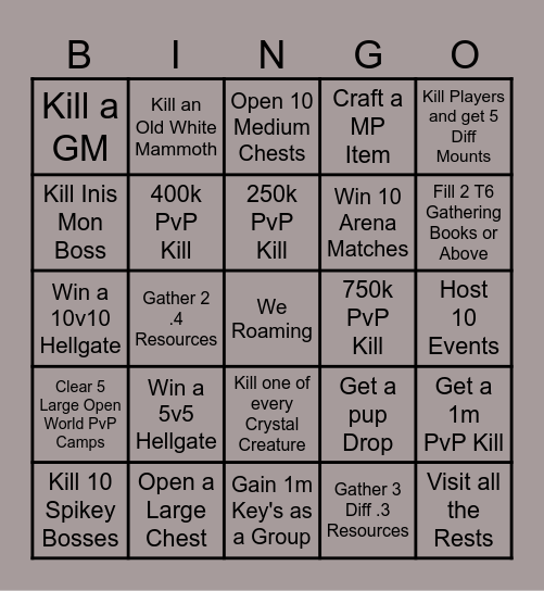 We Roaming Bingo Card
