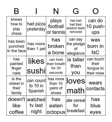 FIND SOMEONE WHO Bingo Card