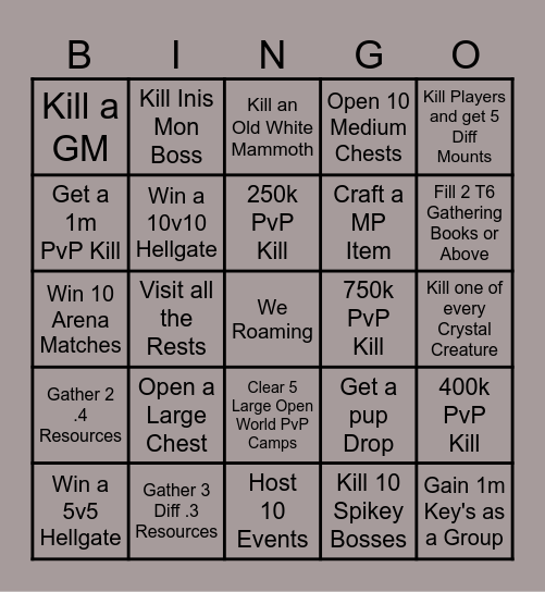 We Roaming Bingo Card