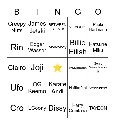Turbokralle Musikgeschmack Bingo Card