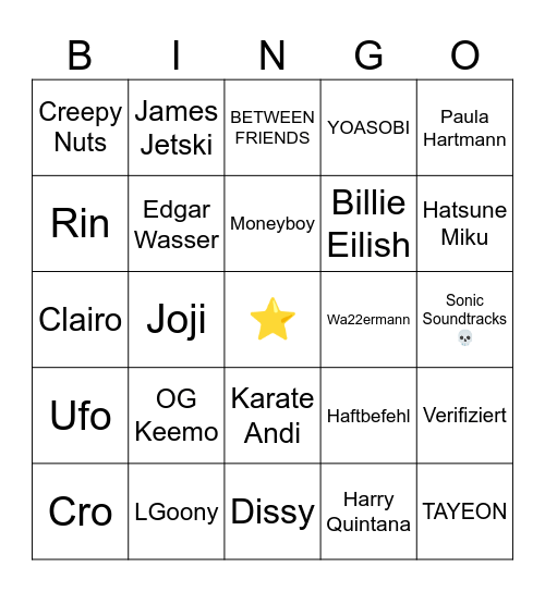 Turbokralle Musikgeschmack Bingo Card