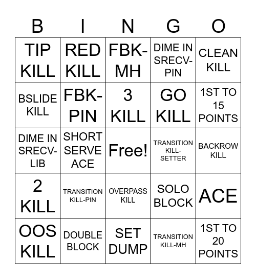 Regals VB Bingo Card