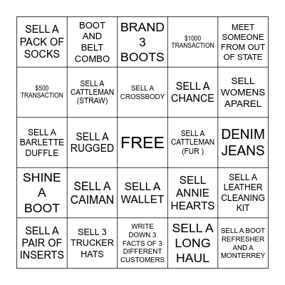 Boot Bingo Card