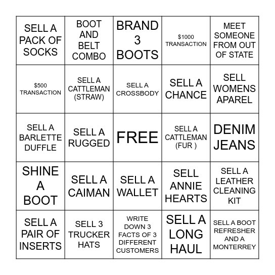 Boot Bingo Card