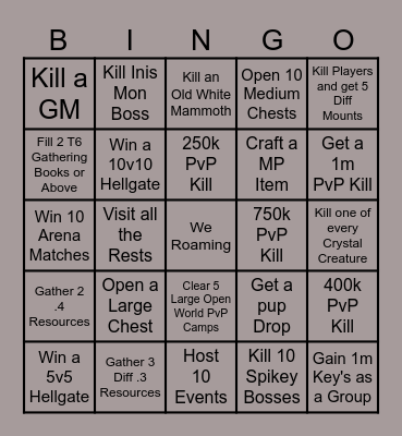 We Roaming Bingo Card