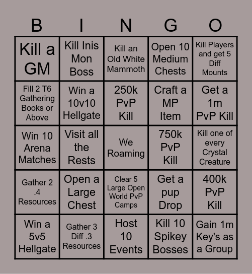 We Roaming Bingo Card