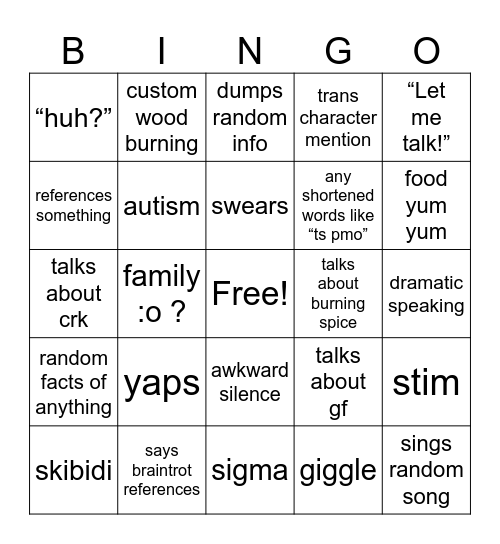 Friend Bingo Card