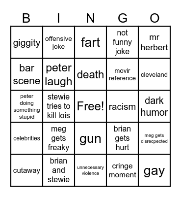 family guy Bingo Card