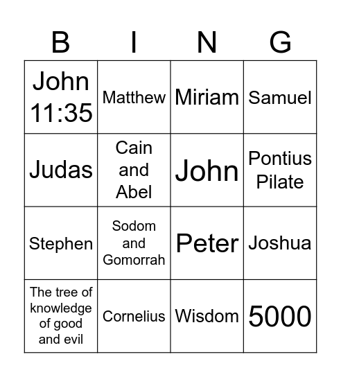 Bible Bingo Card