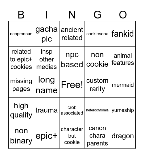 crk oc Bingo Card