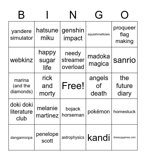 SATURN'S BINGO Card