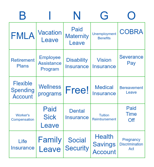 Providing Employee Benefits Bingo Card