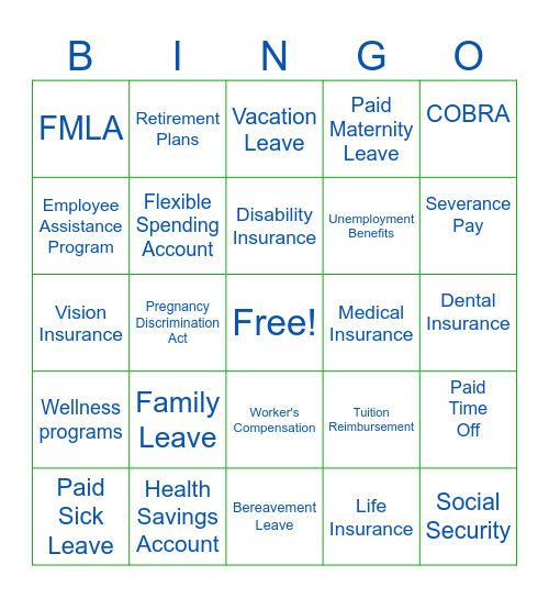 Providing Employee Benefits Bingo Card
