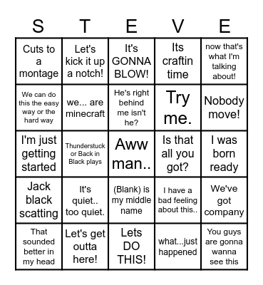 Minecraft Movie Bingo Card