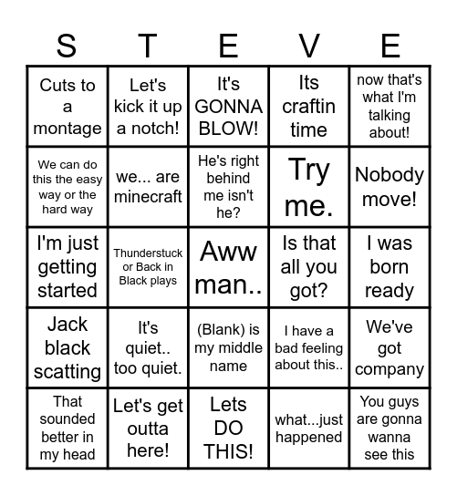 Minecraft Movie Bingo Card