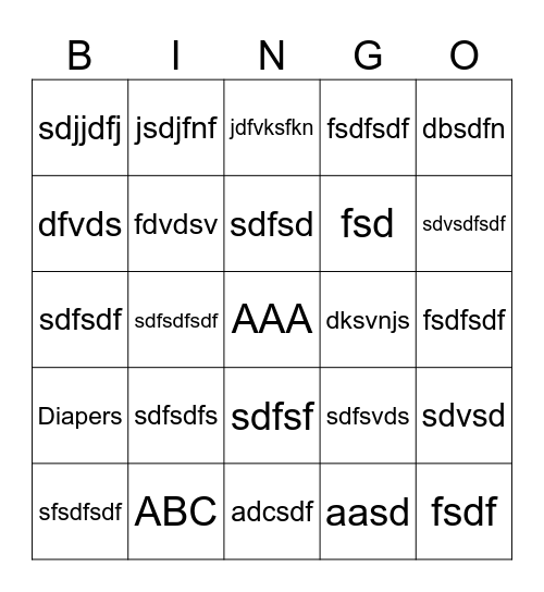 Baby Bingo Card