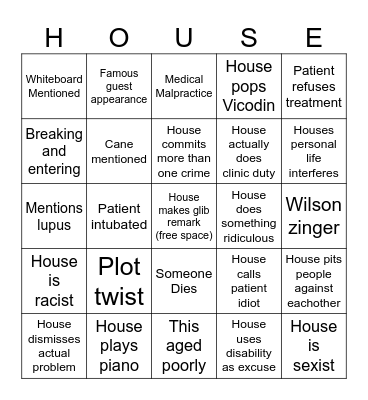 House MD Bingo Card
