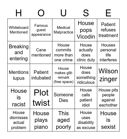 House MD Bingo Card