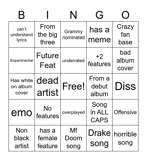Rap bingo Card